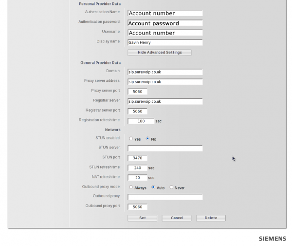 Step 2: Siemens Gigaset C475IP with SureVoIP