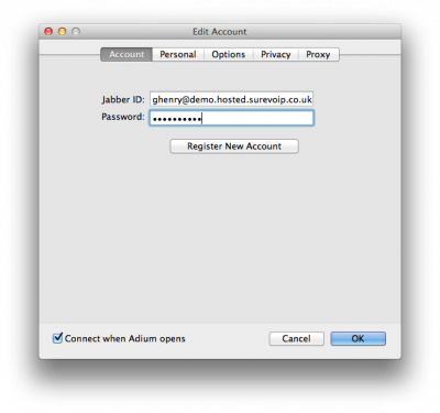 Add SureVoIP IM account settings to Adium on Max OS X