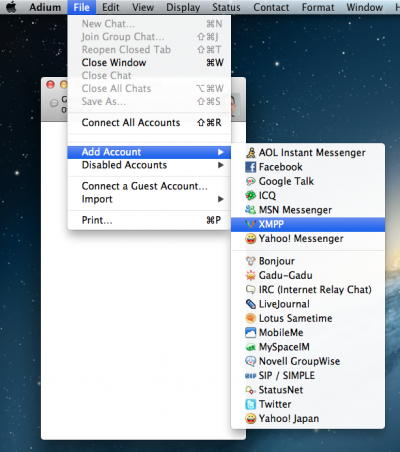 Select XMPP on Adium for SureVoIP IM