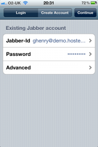 Enter the 'Login' dialog and select 'Existing Jabber account' on OneTeam and SureVoIP