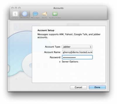 Add SureVoIP IM account settings to Messages on Max OS X