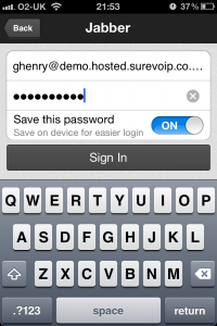 Enter you SureVoIP Jabber account details on imo.im