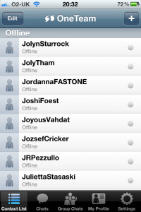 OneTeam connected to SureVoIP IM showing your company contacts