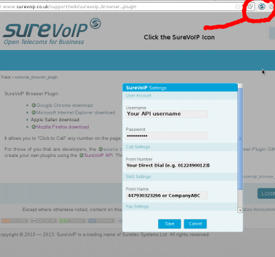 Add your SureVoIP API details